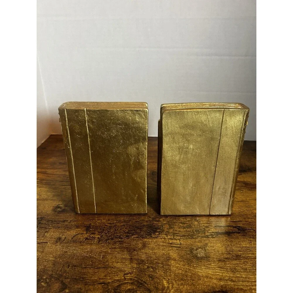 Vintage Gold Bookends Faux Books Roman Numeral Library Shelf Decor Set Pair of 2